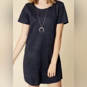 Suede navy blue mid length dress
